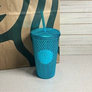Starbucks Summer 2023 Blue Splash Chrome Bling Studded Tumbler - 16oz